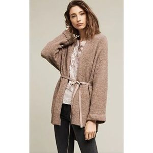 Anthropologie moth brown wool blend tie waist cardigan